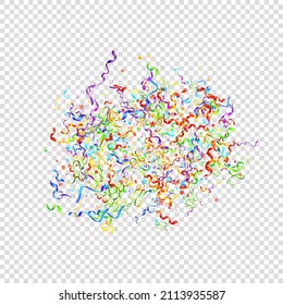 Colorful Serpentine. Holiday Foil Streamers Ribbons. Confetti Star Falling on Transparent Background. Party, Birthday Vector Template. Sparkle Serpentine. Celebration Elements. Bright Festive Tinsel.