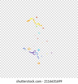 Colorful Serpentine. Holiday Foil Streamers Ribbons. Confetti Star Falling on Transparent Background. Party, Birthday Vector Template. Carnival Serpentine. Celebration Elements. Bright Festive Tinsel.