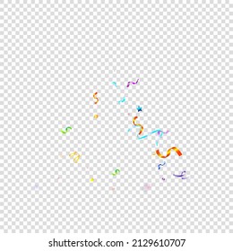 Colorful Serpentine. Holiday Foil Streamers Ribbons. Confetti Star Falling on Transparent Background. Party, Birthday Vector Template. Carnival Serpentine. Celebration Elements. Bright Festive Tinsel.