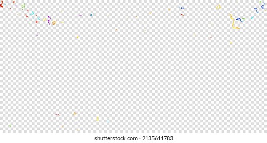 Colorful Serpentine. Holiday Foil Streamers Ribbons. Confetti Star Falling on Transparent Background. Party, Birthday Vector Template. Sparkle Serpentine. Celebration Elements. Bright Festive Tinsel.