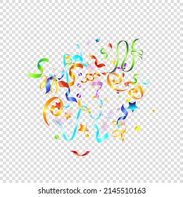Colorful Serpentine. Holiday Foil Streamers Ribbons. Confetti Star Falling on Transparent Background. Party, Birthday Vector Template. Carnival Serpentine. Celebration Elements. Bright Festive Tinsel.