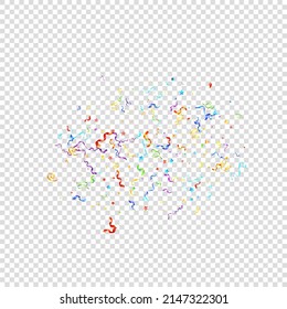 Colorful Serpentine. Holiday Foil Streamers Ribbons. Confetti Star Falling on Transparent Background. Party, Birthday Vector Template. Sparkle Serpentine. Celebration Elements. Bright Festive Tinsel.