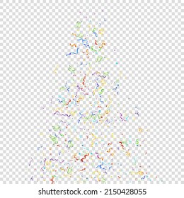 Colorful Serpentine. Holiday Foil Streamers Ribbons. Confetti Star Falling on Transparent Background. Party, Birthday Vector Template. Sparkle Serpentine. Celebration Elements. Bright Festive Tinsel.