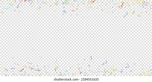 Colorful Serpentine. Holiday Foil Streamers Ribbons. Confetti Star Falling on Transparent Background. Party, Birthday Vector Template. Sparkle Serpentine. Celebration Elements. Bright Festive Tinsel.