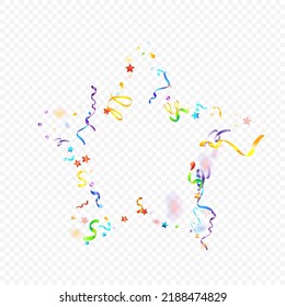 Colorful Serpentine. Holiday Foil Streamers Ribbons. Confetti Star Falling on Transparent Background. Party, Birthday Vector Template. Carnival Serpentine. Celebration Elements. Bright Festive Tinsel.