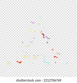 Colorful Serpentine. Holiday Foil Streamers Ribbons. Confetti Star Falling on Transparent Background. Party, Birthday Vector Template. Sparkle Serpentine. Celebration Elements. Bright Festive Tinsel.