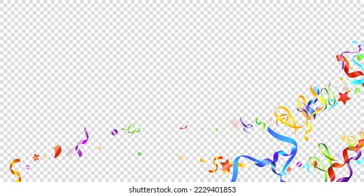 Colorful Serpentine. Holiday Foil Streamers Ribbons. Confetti Star Falling on Transparent Background. Party, Birthday Vector Template. Carnival Serpentine. Celebration Elements. Bright Festive Tinsel.