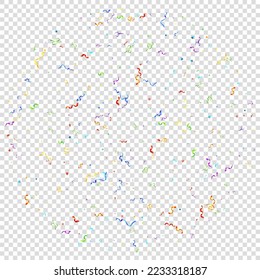 Colorful Serpentine. Holiday Foil Streamers Ribbons. Confetti Star Falling on Transparent Background. Party, Birthday Vector Template. Sparkle Serpentine. Celebration Elements. Bright Festive Tinsel.