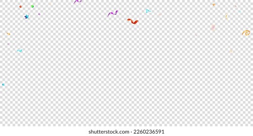 Colorful Serpentine. Holiday Foil Streamers Ribbons. Confetti Star Falling on Transparent Background. Party, Birthday Vector Template. Carnival Serpentine. Celebration Elements. Bright Festive Tinsel.