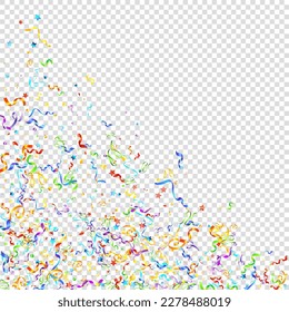 Colorful Serpentine. Holiday Foil Streamers Ribbons. Confetti Star Falling on Transparent Background. Party, Birthday Vector Template. Sparkle Serpentine. Celebration Elements. Bright Festive Tinsel.