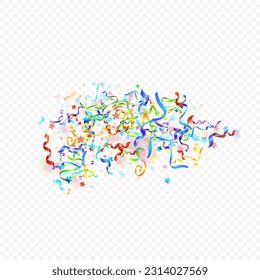 Colorful Serpentine. Holiday Foil Streamers Ribbons. Confetti Star Falling on Transparent Background. Party, Birthday Vector Template. Carnival Serpentine. Celebration Elements. Bright Festive Tinsel.
