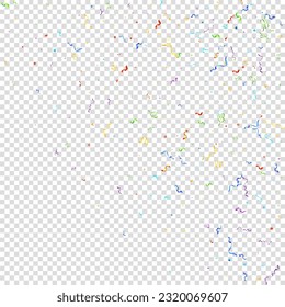 Colorful Serpentine. Holiday Foil Streamers Ribbons. Confetti Star Falling on Transparent Background. Party, Birthday Vector Template. Sparkle Serpentine. Celebration Elements. Bright Festive Tinsel.