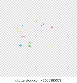 Colorful Serpentine. Holiday Foil Streamers Ribbons. Confetti Star Falling on Transparent Background. Party, Birthday Vector Template. Carnival Serpentine. Celebration Elements. Bright Festive Tinsel.