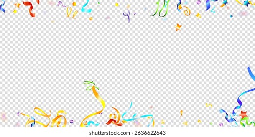 Colorful Serpentine. Holiday Foil Streamers Ribbons. Confetti Star Falling on Transparent Background. Party, Birthday Vector Template. Carnival Serpentine. Celebration Elements. Bright Festive Tinsel.
