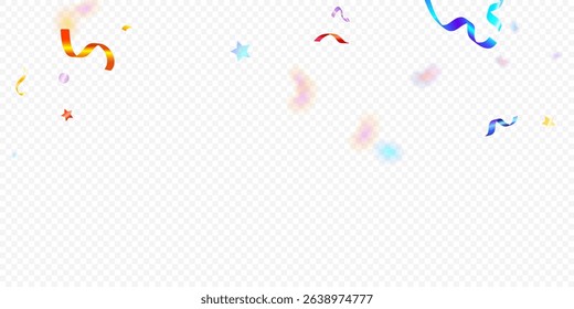 Colorful Serpentine. Holiday Foil Streamers Ribbons. Confetti Star Falling on Transparent Background. Party, Birthday Vector Template. Carnival Serpentine. Celebration Elements. Bright Festive Tinsel.