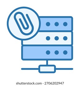 Colorful server icon with attachment symbol ideal for storage operations, data linking, and file management.