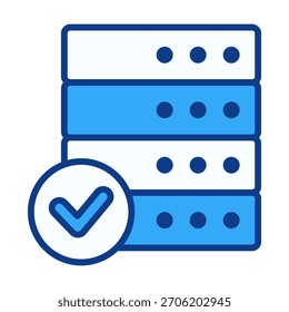Farbiges Serversymbol mit Häkchensymbol für Genehmigung, Bestätigung, Überprüfung und positiven Systemstatus.