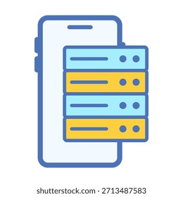 Icono colorido del servidor que se muestra en la pantalla móvil para uso del App, acceso portátil y administración remota.