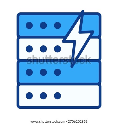 Colorful server icon with energy bolt symbol suitable for power status, performance monitoring, and tech operations.