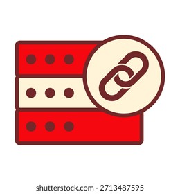 Icono colorido del servidor con el símbolo del Enlace que representa la conexión de red, la integración y la comunicación entre sistemas.