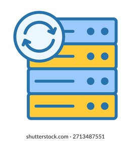 Farbiges Serversymbol mit Aktualisierungspfeilen, ideal zum erneuten Laden, Aktualisieren von Aufgaben, Synchronisieren und Zurücksetzen des Systems.