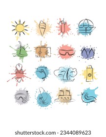 Colorful Set Of 16 Beach Vectors And Summer Icons