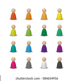 Colorful set 3d user icons. Isolated on white. Figures for the Board game.