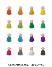 Colorful set 3d user icons, isometric. Isolated on white. Figures for the Board game.