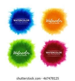 Colorful set of abstract watercolor stains isolated on white background, hand painted watercolour spots, vector template