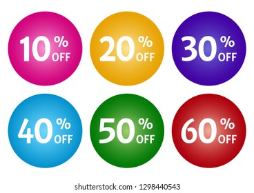 Colorful set of advertising tag with different discount offers. Vector illustration
