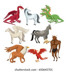 Colorful Set Animal Greek Mythological Creatures