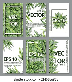 Un colorido conjunto de imágenes de fondo con césped y vegetación. Dibujo de mano brillante y colorido. 
Vector para el diseño de menú, restaurante, comida y cocina.
