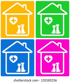 colorful set background for veterinary symbol with pet silhouette