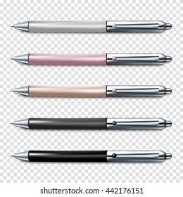 Colorful set of ballpoint pen isolated on transparent background. Corporate Identity And Branding Stationery Template. Vector illustration