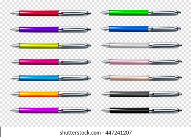 Colorful set of ballpoint pen isolated on white background. Vector illustration