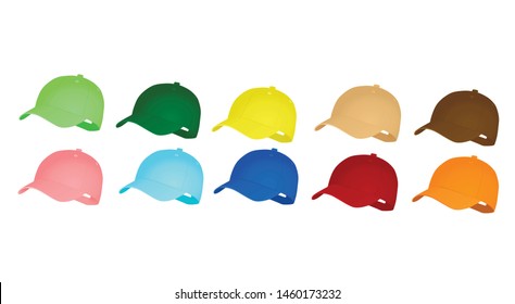Colorful set of baseball caps. vector illustration
