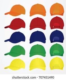 Colorful set of baseball caps. vector illustration