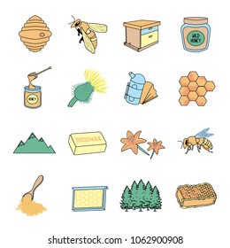 Colorful set of beekeeping elements. Vector illustration.