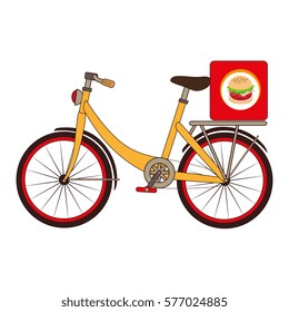 colorful set with bicycle and box for fast food