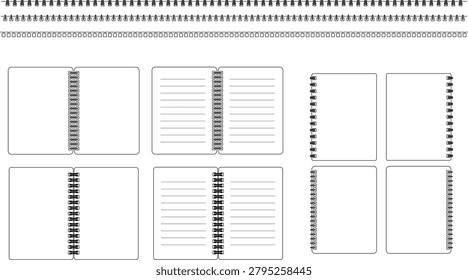 A colorful set of binder notebook memo frames and line elements featuring red, blue, and pink variations. Includes borders, banners, headers, labels, dividers, and memo lines suitable for planners, checklists, schedules, stationery, school materials, office documents, and creative layouts. Vector illustration.