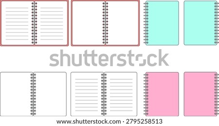 A colorful set of binder notebook memo frames featuring red, blue, and pink variations. Includes note pages, labels, banners, headers, and memo layouts suitable for schedules, checklists, organizers, school materials, office documents, and creative graphic projects. Vector illustration.