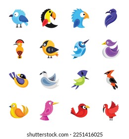 Colorful Set of Birds Stickers 

