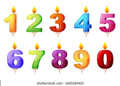 Colorful set of a birthday party, anniversary candles in the form of numbers. Clipart 3D raster illustration