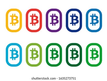 colorful set of bitcoins on white background