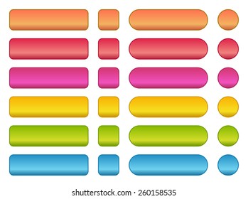 Colorful set of buttons in different shapes. Square, rectangle, circle.