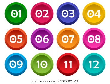 Colorful Set Buttons Numbers 01 12 Stock Vector (Royalty Free) 1069201742