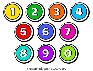 Colorful set of buttons with numbers from 1 to 0. Vector illustration