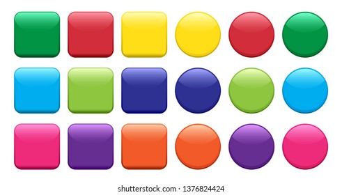 Colorful set of buttons, square and round shape. Vector illustration