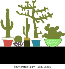 Colorful set with cactus in pot