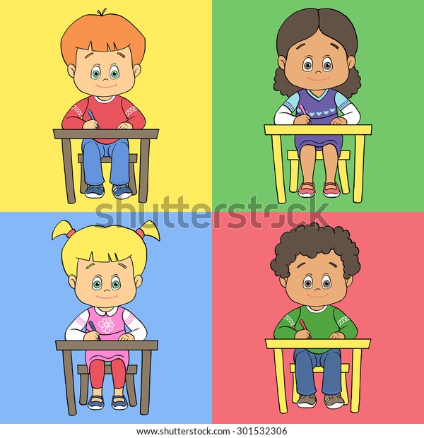 Colorful Set Cartoon Cute Boys Girls Stock Vector Royalty Free